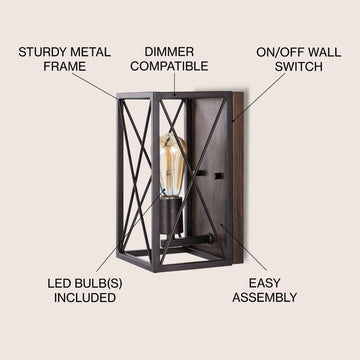 Norris X-Frame 6" Farmhouse Rustic Iron LED Sconce - JONATHAN Y